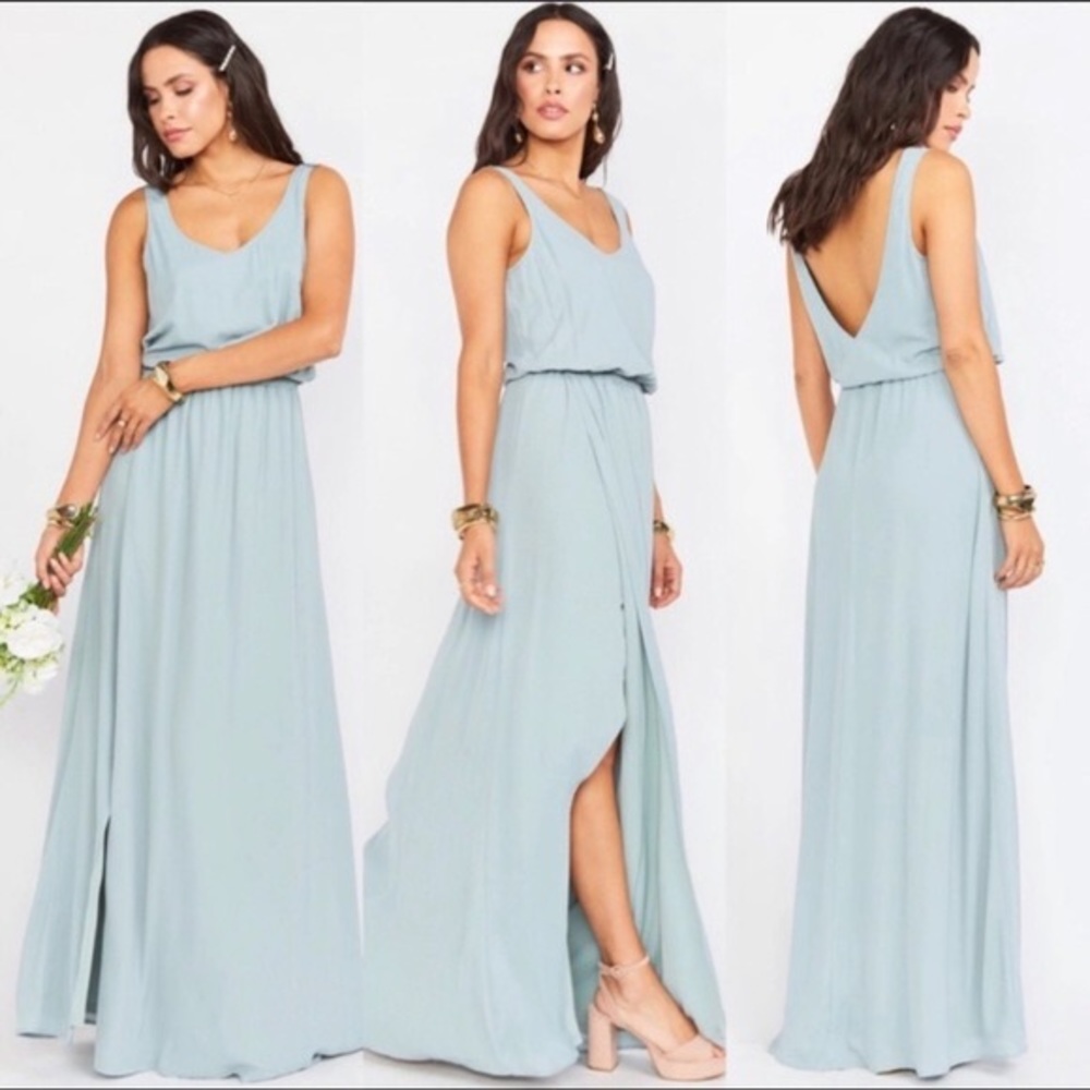 SMYM Sage Backless Maxi Bridesmaid Dress Small